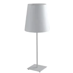 Lampada da Tavolo Moderna in Metallo Bianco con Paralume in Tessuto