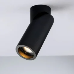 Lampada Faretto Nero Orientabile Luce da Soffitto Plafoniera Rotonda
