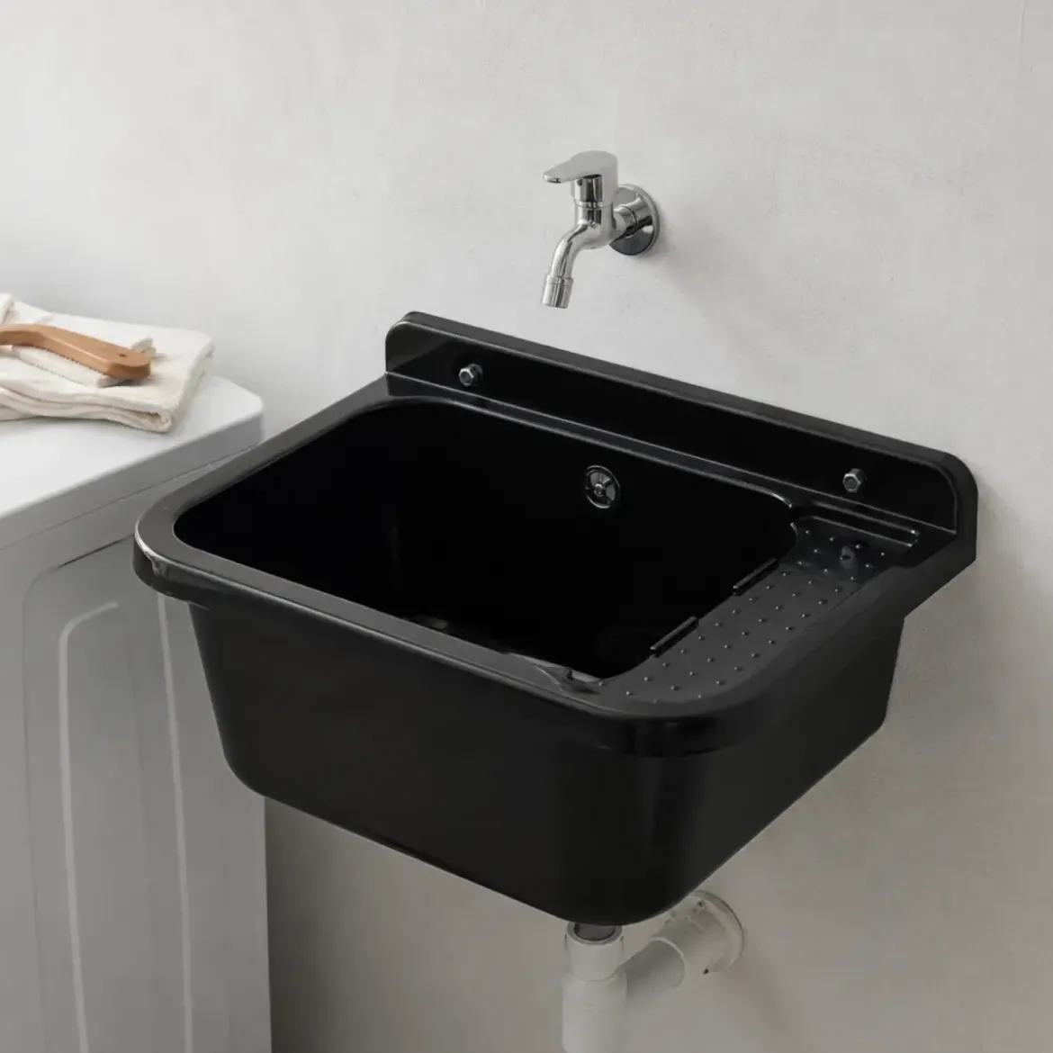 Lavabo per Esterno Nero 50x34 cm Lavello a Muro Pilozzo per Lavanderia