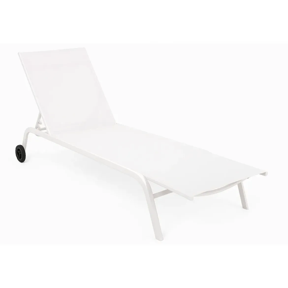 Lettino Sdraio Bianco 192x58x95H cm 5 Posizioni Textilene con Ruote