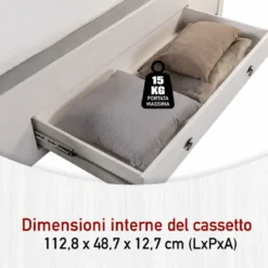 Letto alla Francese 140x200 cm Legno Bianco Grigio Cenere con Cassetto