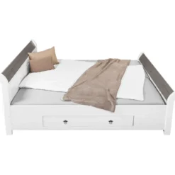 Letto alla Francese 140x200 cm Legno Bianco Grigio Cenere con Cassetto
