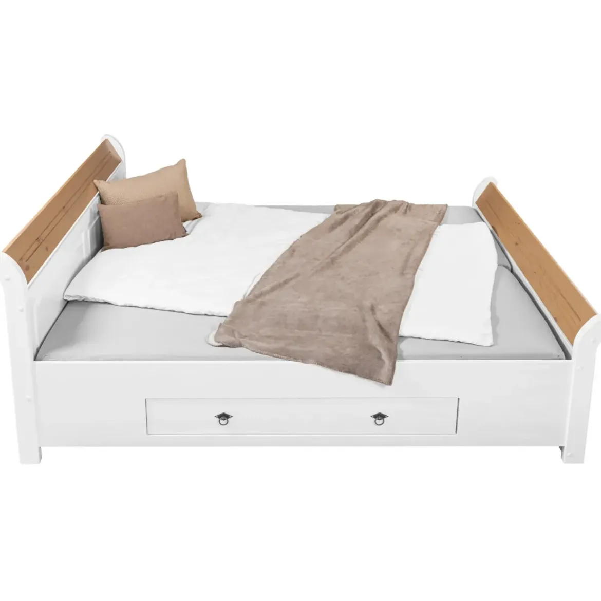 Letto alla Francese 180x200 Pino Massello Bianco Rovere con Cassetto