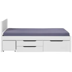 Letto Matrimoniale 180x200 cm in Pino Bianco con Cassetti Comodini