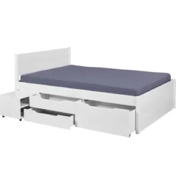 Letto Matrimoniale 160x200 cm Legno Bianco con Rete Cassetti Comodini