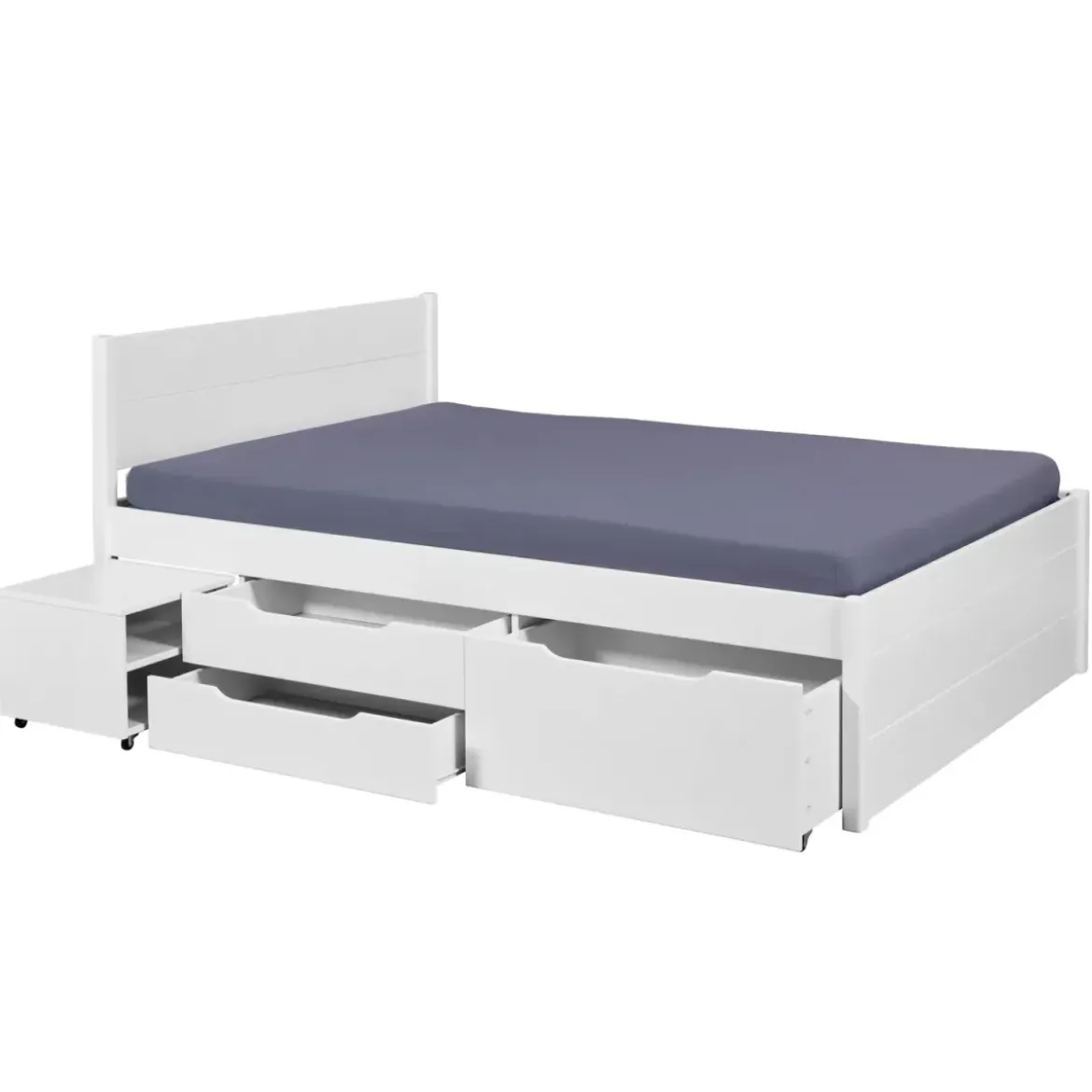 Letto Matrimoniale 160x200 cm Legno Bianco con Rete Cassetti Comodini