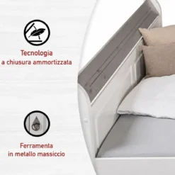 Letto Matrimoniale 180x200 cm Legno Bianco Grigio Cenere con Cassetto
