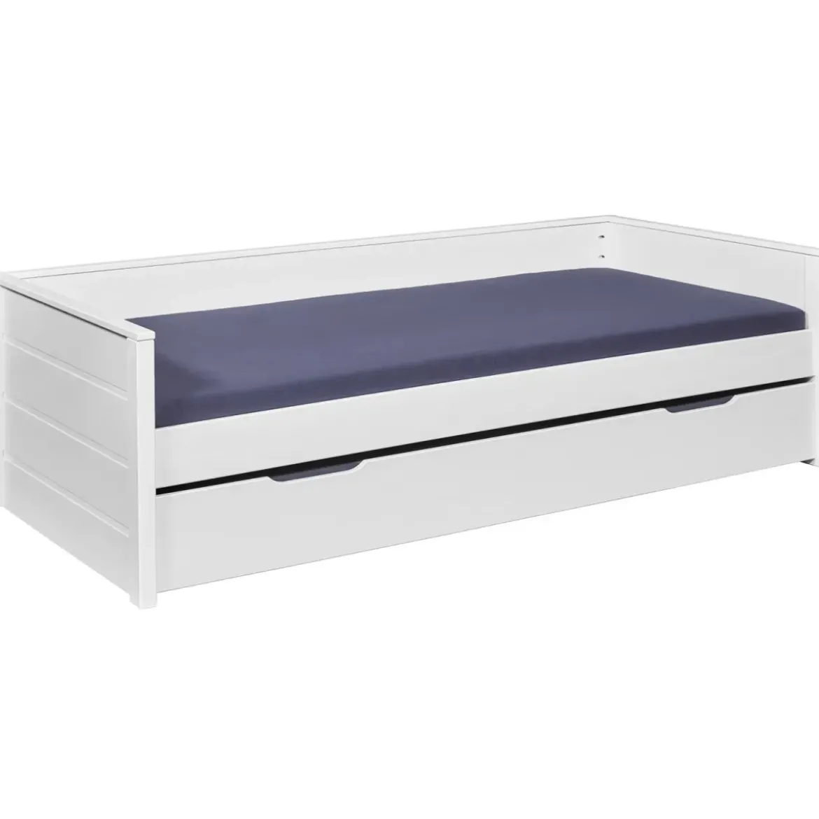Letto Singolo Bianco con Cassettone Contenitore Estraibile da Cameretta