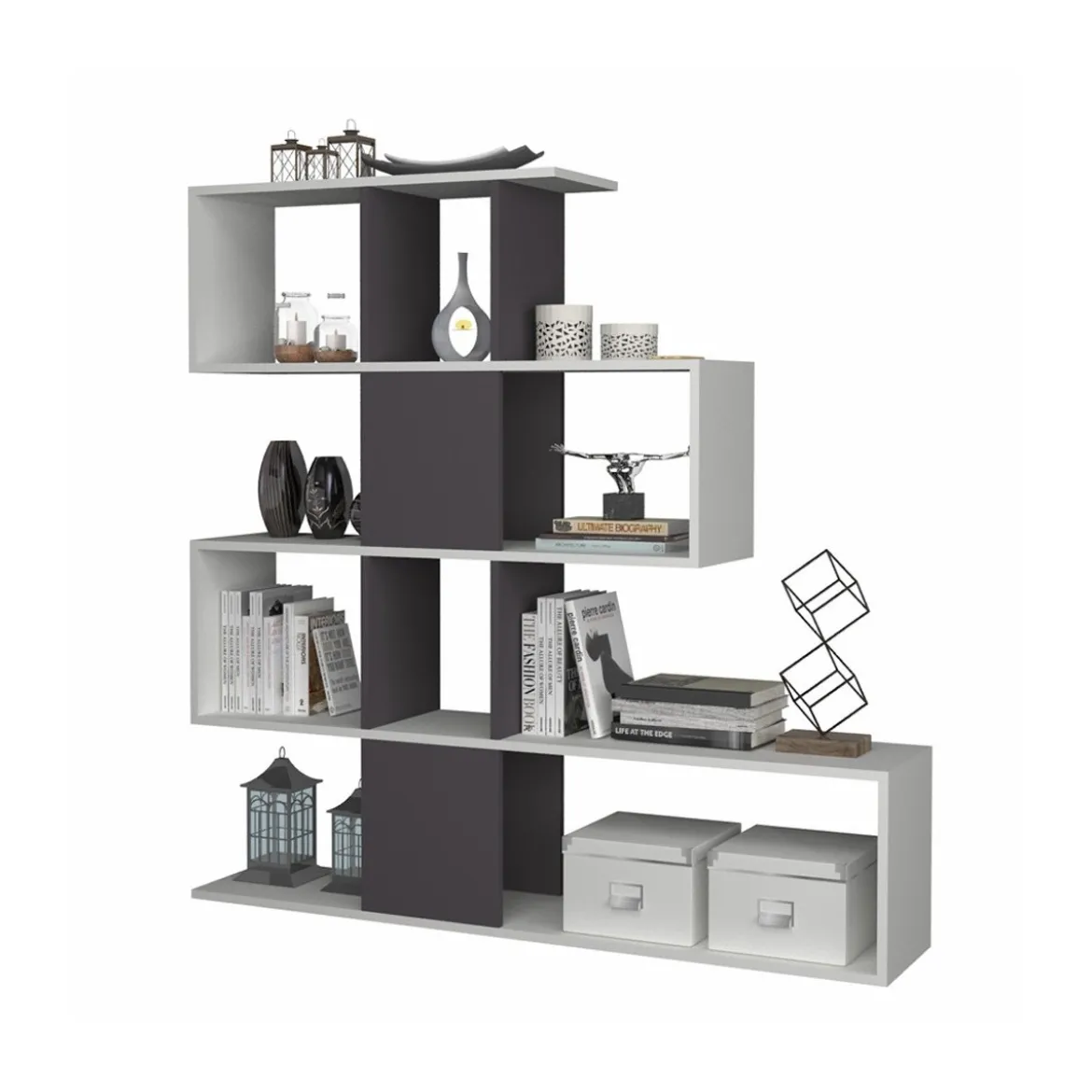 Libreria a Cubi Snake Bianca Moderna Mensole Mobile in Legno Scaffali da Ufficio