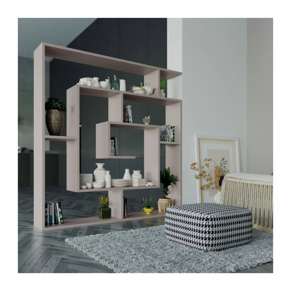 Libreria Light Mocha Labirinto Moderna Mobile in Legno 5 Ripiani