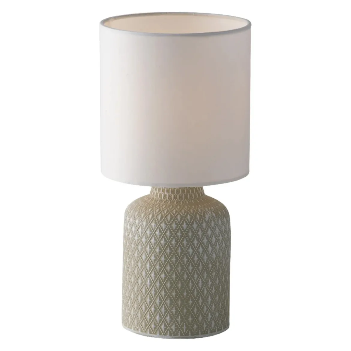 Luce da Tavolo in Ceramica Lampada con Paralume in Tessuto Grigio