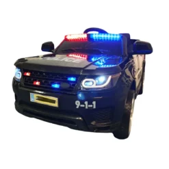 Macchina Elettrica Polizia per Bambini Nera a Batteria 12 V Jeep Luci Macchinina
