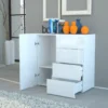 Madia Bianco Lucido con 1 Ante e 4 Cassetti Credenza in Legno da Ingresso