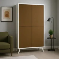Madia da Soggiorno 4 Ante 108x41x161 cm Bianca e Ruggine