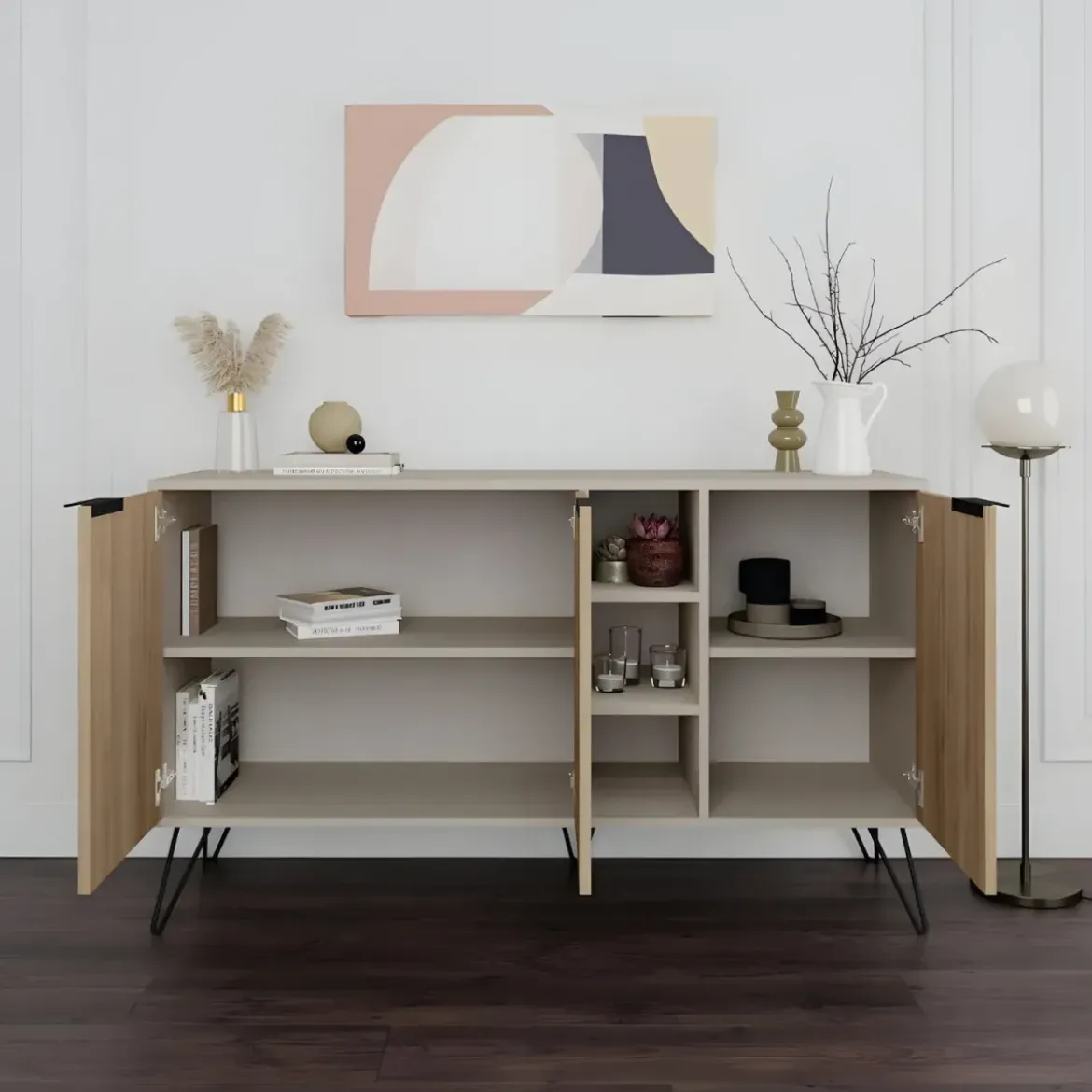 Madia Moderna 3 Ante Credenza da Soggiorno con Vani Rovere