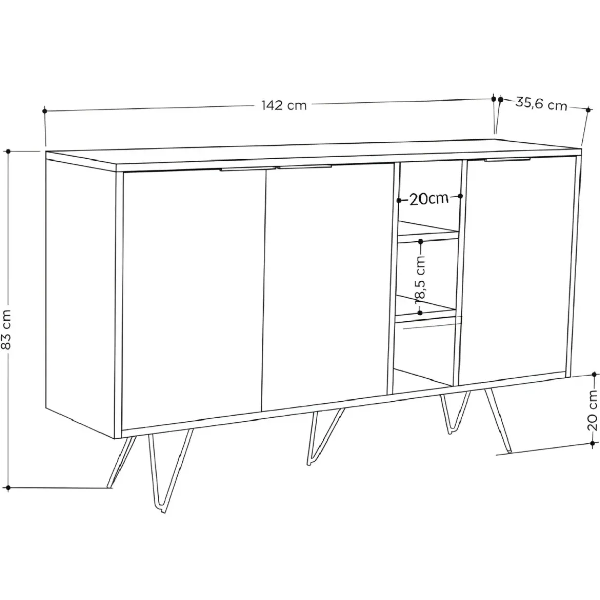 Madia Moderna 3 Ante Credenza da Soggiorno con Vani Rovere