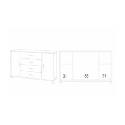 Madia Noce Bianco Mobile Credenza 2 Ante 4 Cassetti Contenitore Salotto