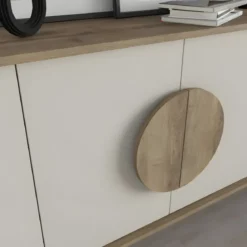 Madia Soggiorno Moderna 180 cm 4 Ante Beige Struttura Noce Piedini