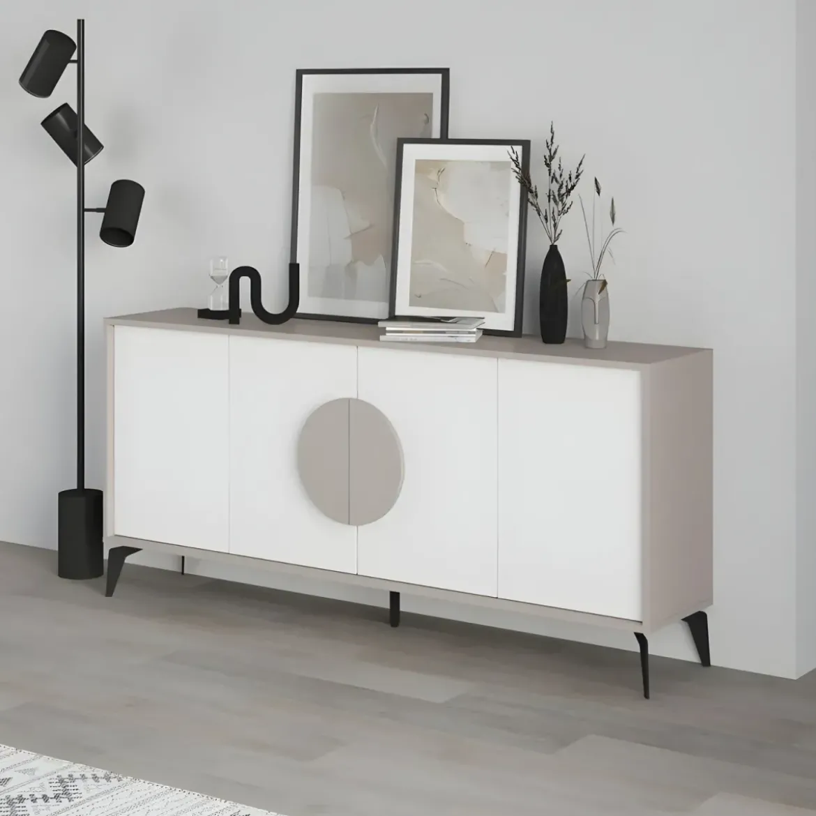 Madia Soggiorno Moderna 180 cm 4 Ante Bianco Tortora Moderno Piedini