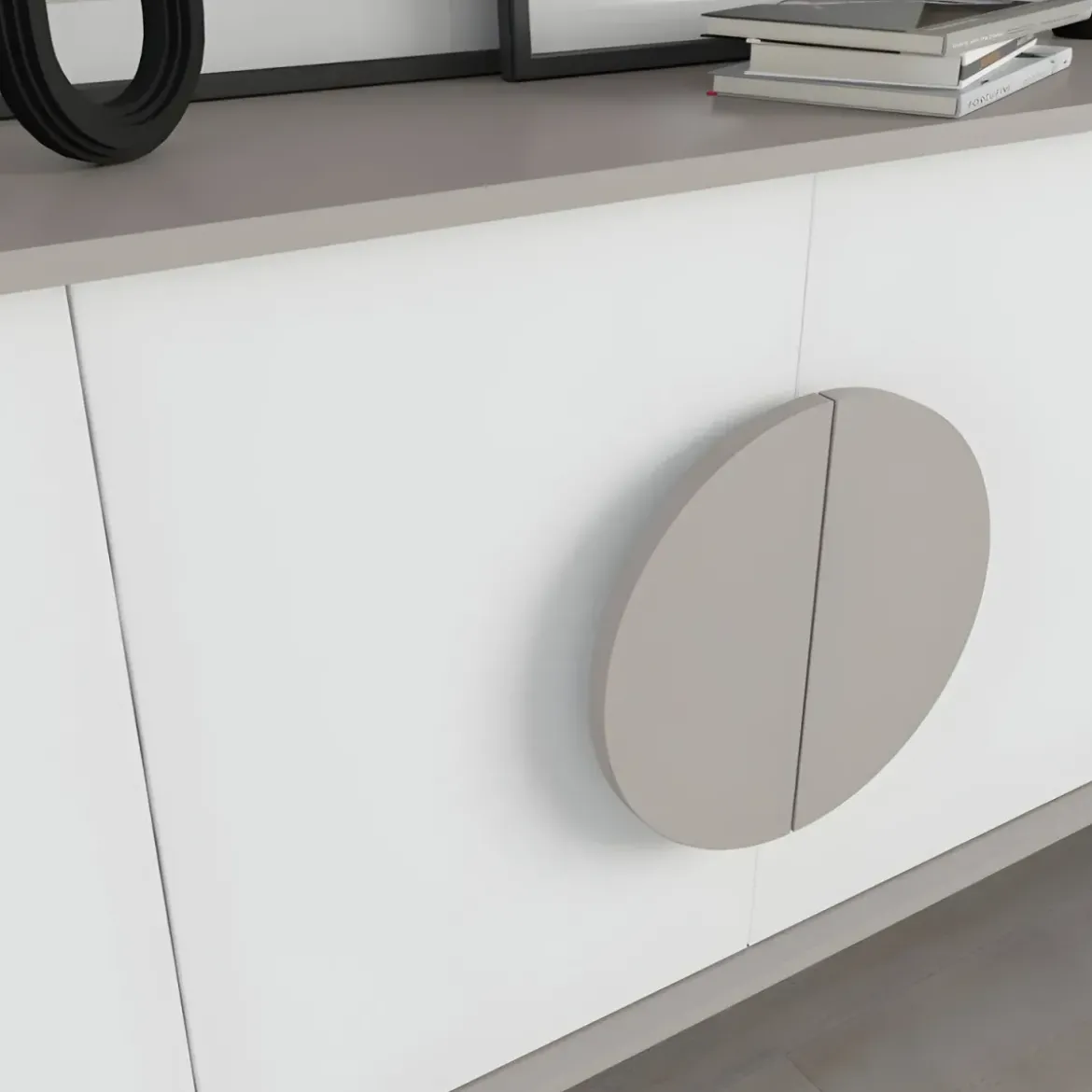Madia Soggiorno Moderna 180 cm 4 Ante Bianco Tortora Moderno Piedini