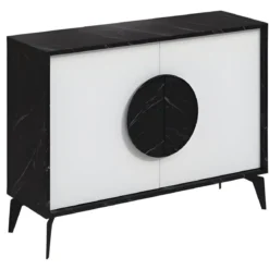Madia Soggiorno Moderna 110 cm Bianco Nero Effetto Marmo Piedini
