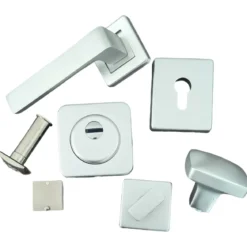 Maniglia Porta Blindata Kit Accessori Quadrato con Pomo Esterno Argento