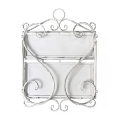 Mensola 2 Ripiani Verniciato Bianco in Metallo Antico 42x22x65 h