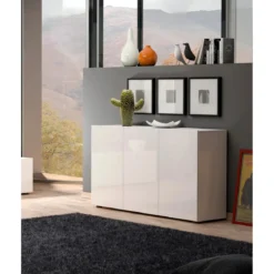 Mobile a 3 Ante con Ripiani Credenza 135x38x80 cm Bianco Lucido