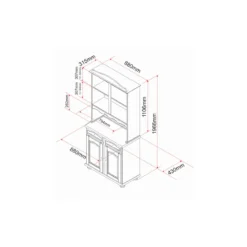 Mobile Alto Credenza Vetrina 2 Ante 2 Cassetti Pino da Soggiorno Cucina Rustico
