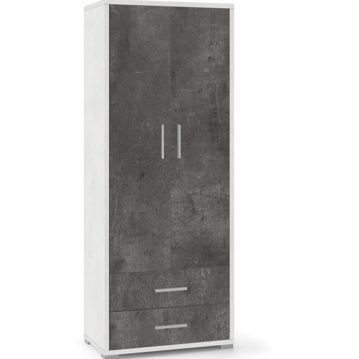 Mobile Armadio Alto 180 cm 2 Ante con Cassetti Bianco Nero in Legno