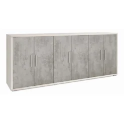 Mobile Basso Bianco Cemento Armadio 6 Ante 200 TV Moderno Credenza Legno