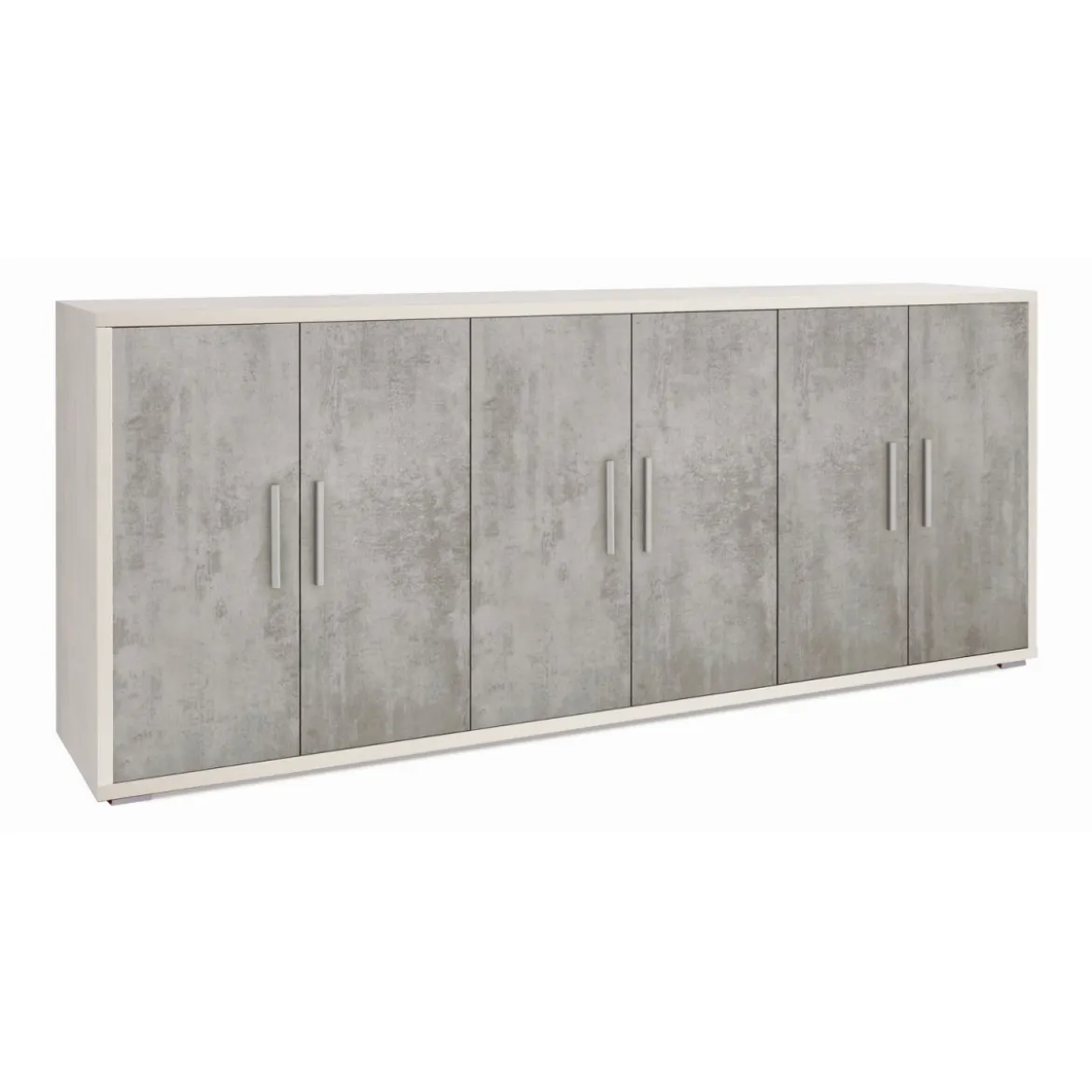 Mobile Basso Bianco Cemento Armadio 6 Ante 200 TV Moderno Credenza Legno