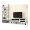 Mobile Basso Porta TV 140 Bianco Anta Ripiani Libreria Parete in Legno Moderno