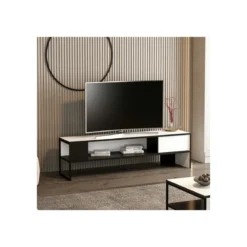 Mobile Basso Porta Tv Bianco e Nero Design Moderno 150x35x42 cm