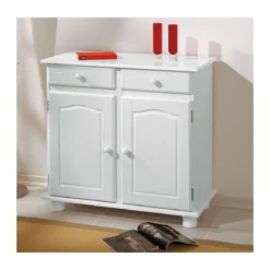 Mobile Bianco 2 Ante 2 Cassetti Credenza in Legno Pino Dispensa Soggiorno Cucina