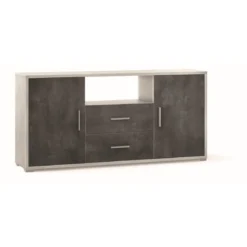 Mobile Bianco Nero 2 Ante con 2 Cassetti Credenza Contenitore in Legno Tv