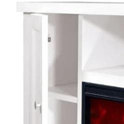 Mobile Camino Elettrico 1500W Rustico da Soggiorno Bianco Fiamma Arancione