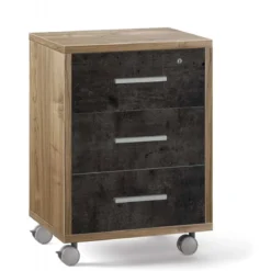 Mobile Cassettiera Ruote Noce Nero 3 Cassetti con Chiave Ufficio Legno