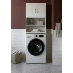 Mobile Coprilavatrice con Ripiani e 2 Ante da Interno 64x20x180 cm Bianco