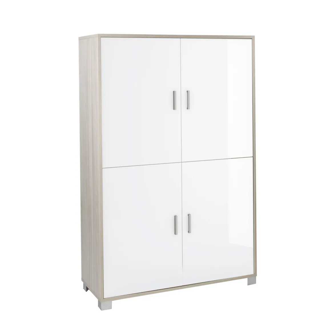 Mobile Credenza 4 Ante Olmo Bianco Lucido Buffet Moderna Dispensa Sala Soggiorno