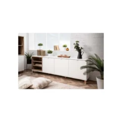 Mobile Credenza 200 cm 3 Ante in Legno Bianco e rovere Naturale Madia Soggiorno