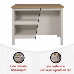 Mobile da Cucina Beige Rovere Tavolo Bar Isola 2 Ripiani Removibili