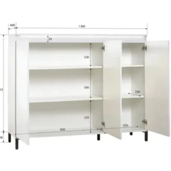 Mobile da Ingresso 138x110 cm Bianco Moderno 3 Ante 4 Ripiani