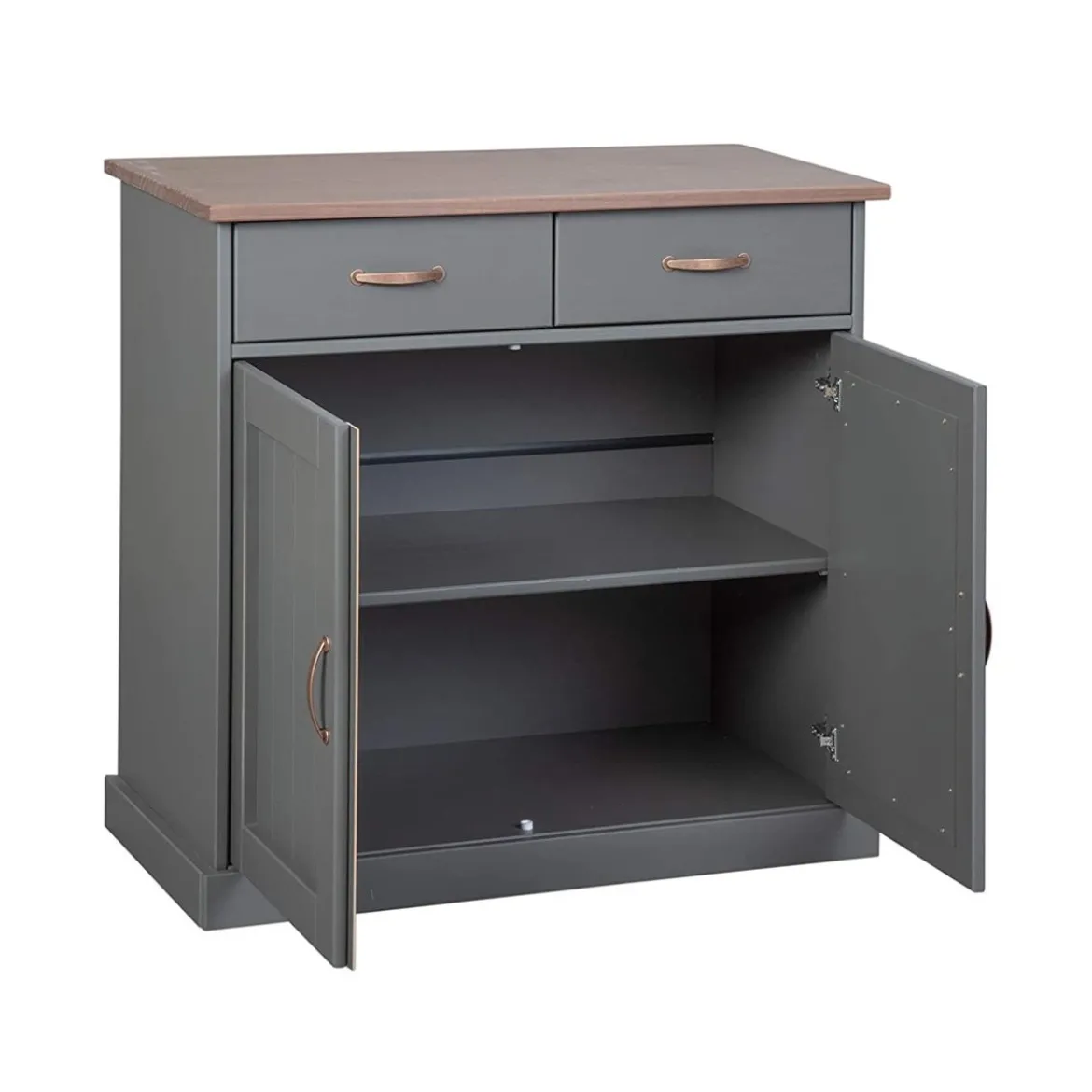 Mobile Grigio a 2 Ante 2 Cassetti Credenza in Legno Dispensa Soggiorno Cucina
