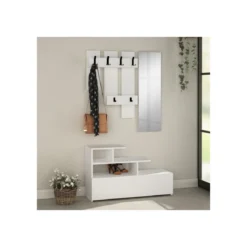Mobile Ingresso Bianco 100x70cm con Specchio e Scarpiera