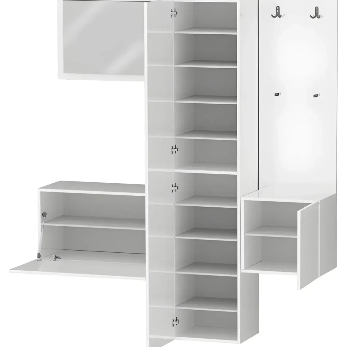 Mobile Ingresso 4 Pezzi Bianco Lucido Scarpiera Specchio Appendiabiti