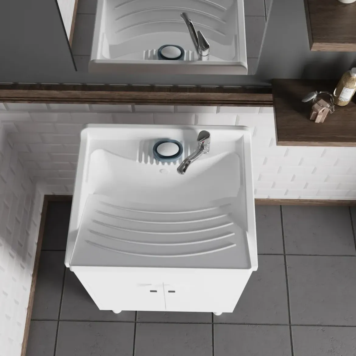 Mobile Lavatoio 2 Ante 60x50x85 cm Specchio 45x60x5 cm