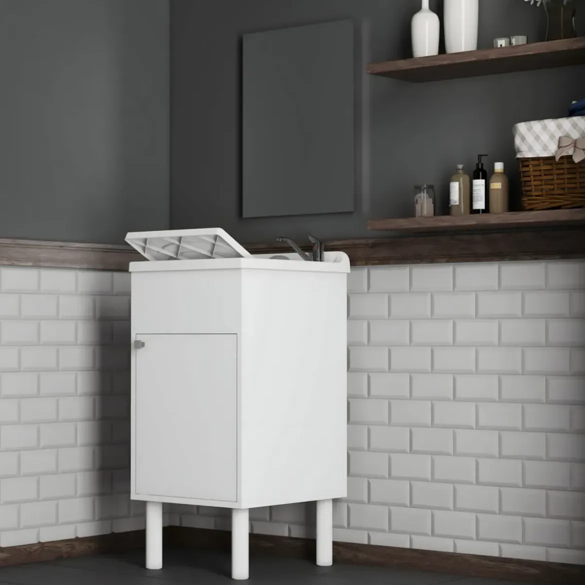 Mobile Lavatoio 45x50x85 cm con Specchio 45x60x5 cm Bianco