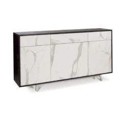 Mobile Madia 3 Ante 3 Cassetti Ossido Nero Marmo da Soggiorno Credenza