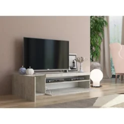 Mobile Moderno Porta TV Cemento 150 Basso Soggiorno con Anta Ribalta Legno